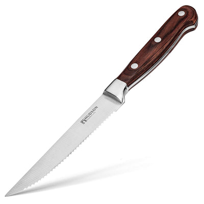 Hudson Essentials Steak Knife Set of 6 - Serrated German Steel Blade and Pakkawood Handle