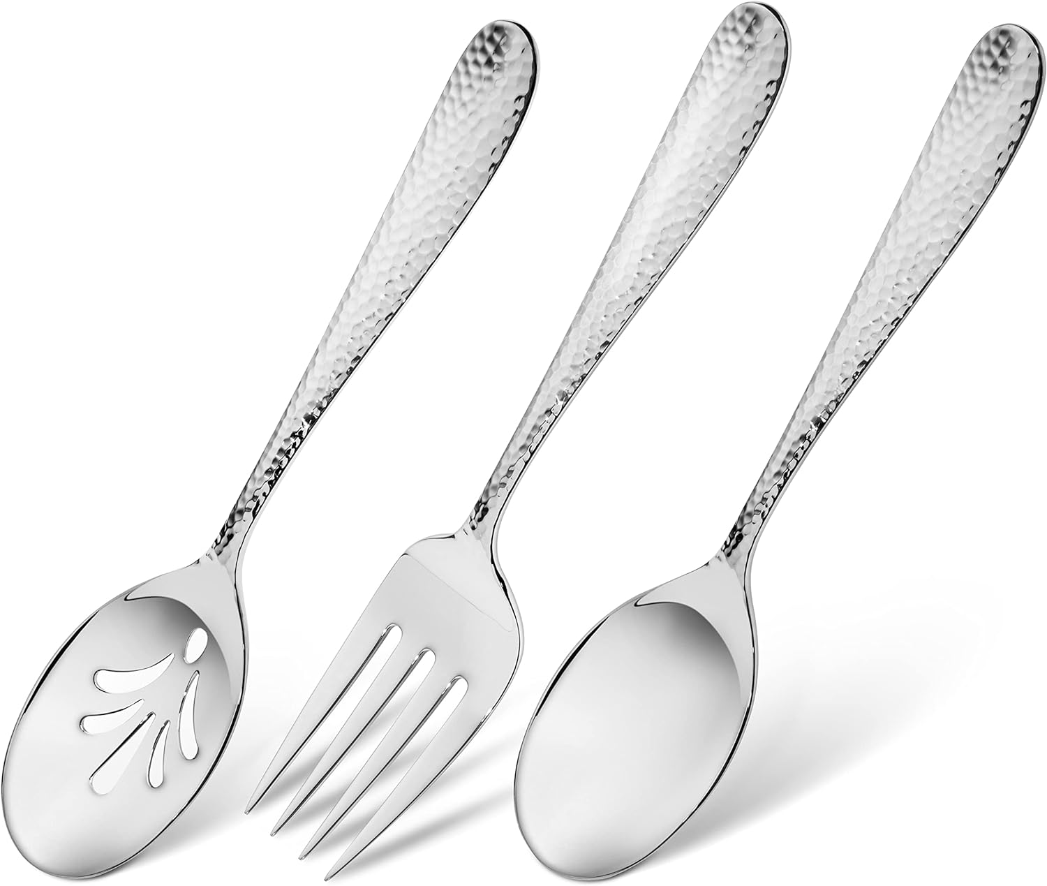Hudson Essentials 9-Piece Bergamo Hammered 18/10 Stainless Steel Serving Fork & Serving Spoon Set - Flatware Silverware