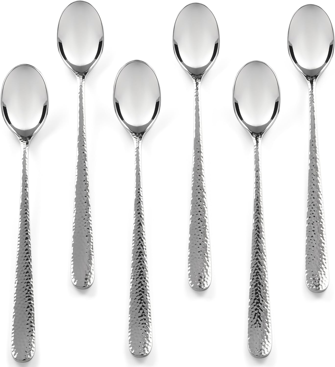 Hudson Essentials Hammered Iced Tea Spoons, 18/10 Stainless Steel Long
