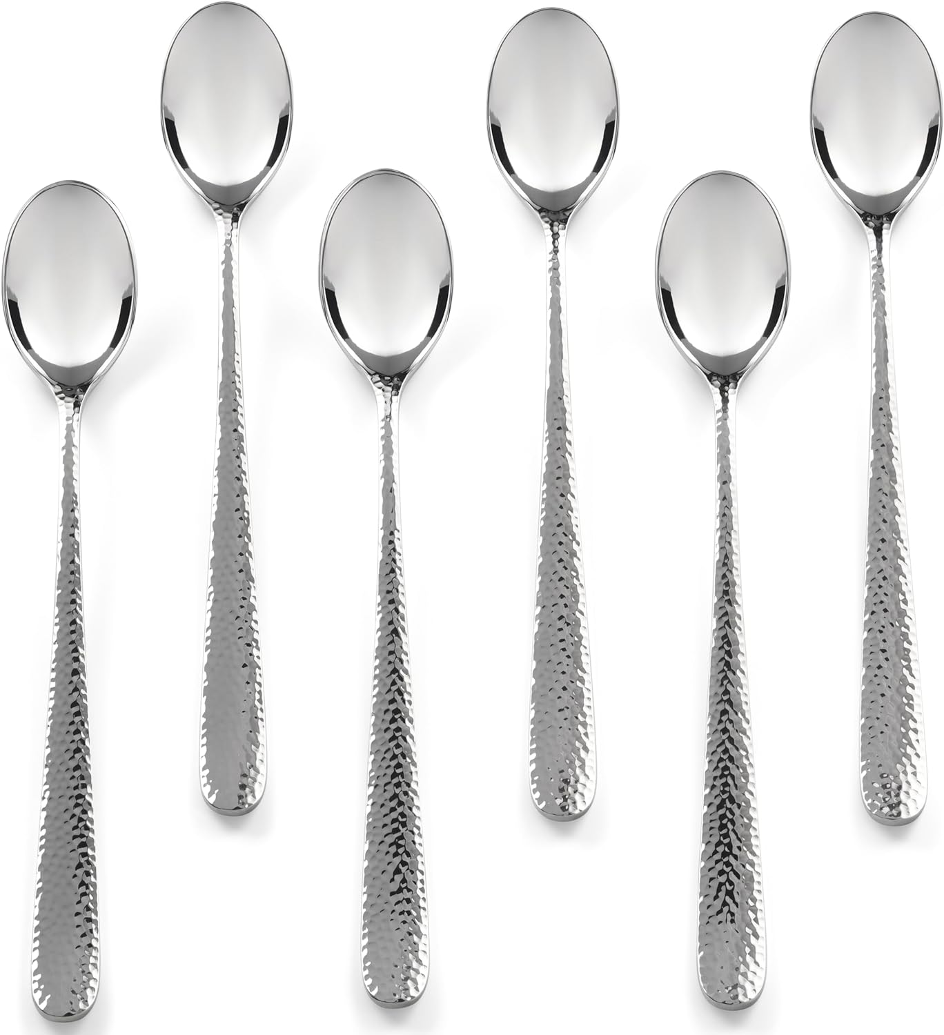 Hudson Essentials Hammered Iced Tea Spoons, 18/10 Stainless Steel Long Handle Spoons for Stirring Cocktails, Tea, Coffee, Set of 6 - Bergamo