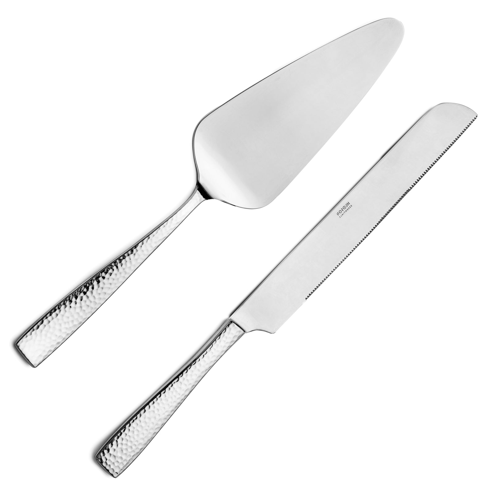 Hudson Essentials Hammered 18/10 Stainless Steel Cake Knife & Cake Server Set - Mirror Finish - OPEN BOX ITEM