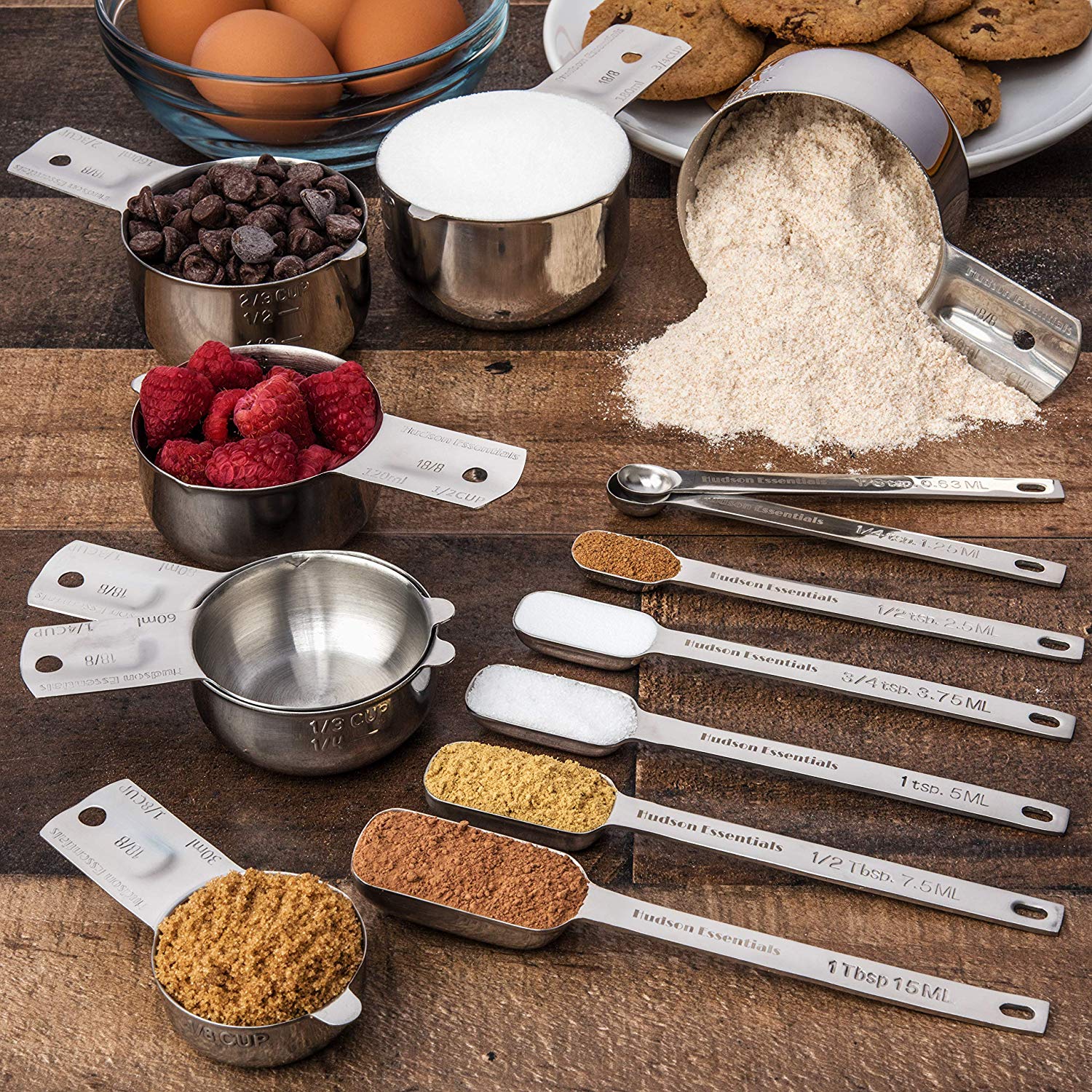 Hudson Essentials Stainless Steel Measuring Cups and Spoons Set (15 Piece Set)