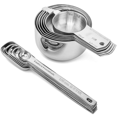 BESTONZON 2 Set Stainless Steel Measuring Cups and Measuring Spoon Cooking  Measure Spoon Cup Seasoning Spoons Coffee Tea Kitchen 
