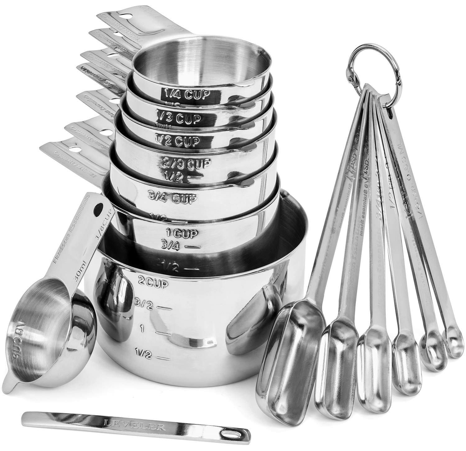 Stainless Steel Measuring Cups and Spoons Set -15pcs w/ 2-Cup - Hudson  Essentials
