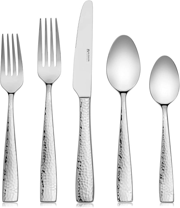 Hudson Essentials Hammered 18/10 Stainless Steel Flatware Silverware Set - Mirror Finish (40 Piece Service for 8)