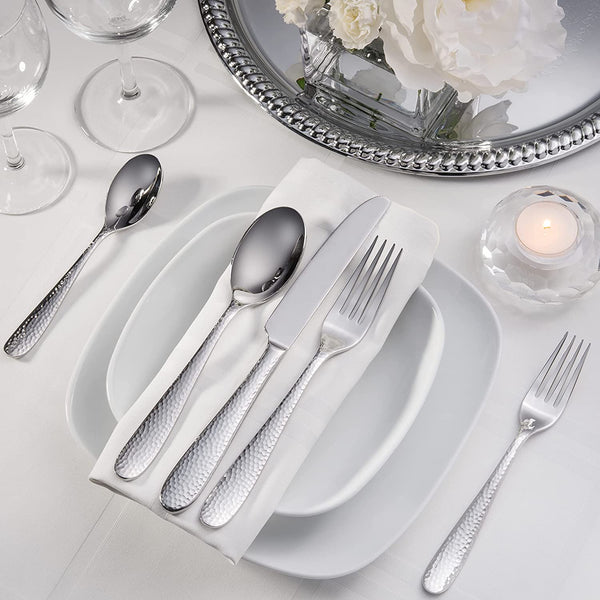 Hudson Essentials Satin Hammered 18/10 Stainless Steel Flatware Silver