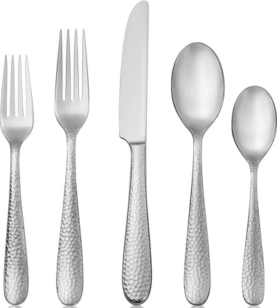 Hudson Essentials 20-Piece Bergamo Hammered 18/10 Mirror Stainless Steel Silverware Cutlery Set, Utensil Flatware Service for 4