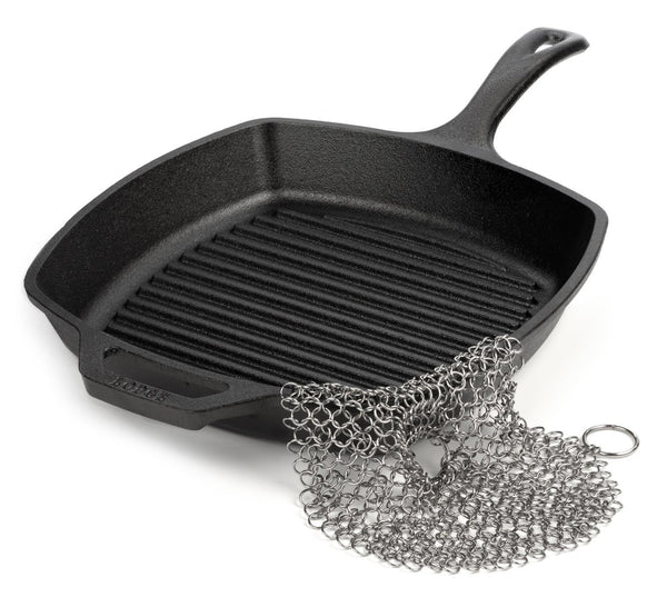 Grandest Birch Round Cast Iron Skillet Cleaner with Hanging Ring Practical Efficient Chainmail Cleaning Scrubber Kitchen Accessories, 5Inch