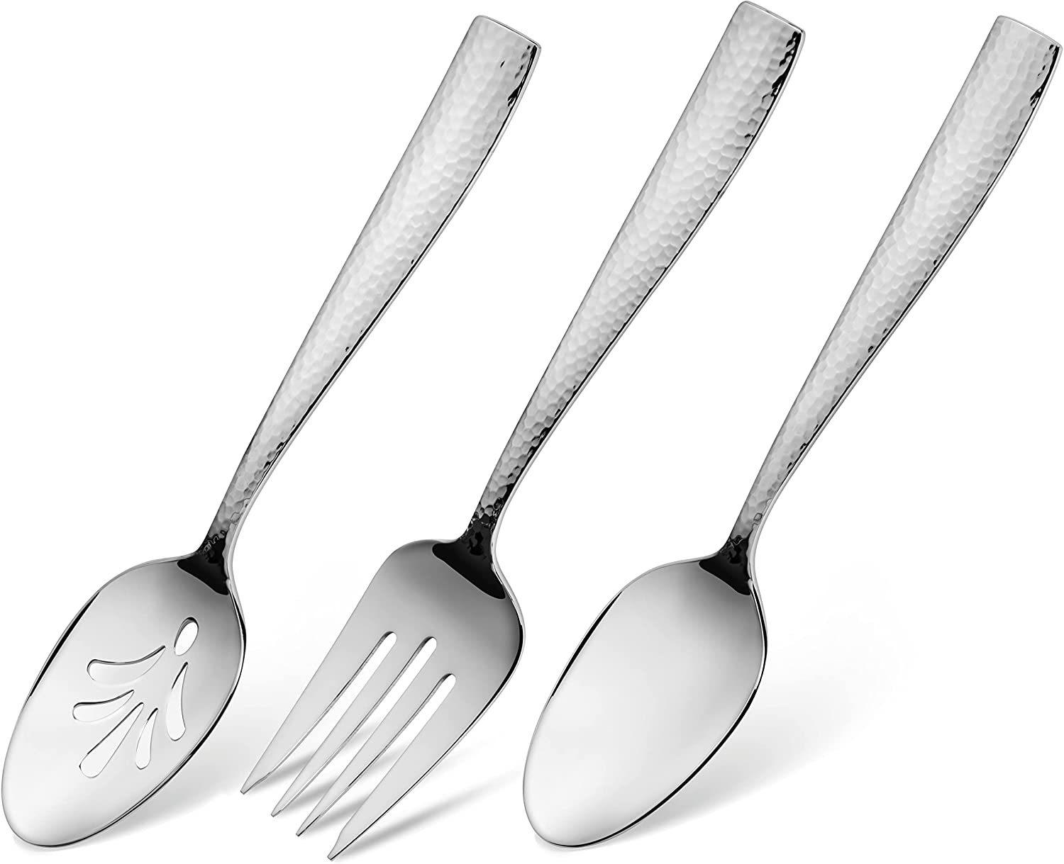 Hudson Essentials 9-Piece Hammered 18/10 Stainless Steel Silverware Serving Spoons and Forks Set - Hostess Buffet Flatware Utensils